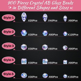 Thrilez Thrilez 900 Pieces Glass Crystal Beads for Jewelry Making, Assorted Crystal Beads for Bracelets, Jewelry, DIY Crafts or Home Ornaments(Clear Crystal AB Color)