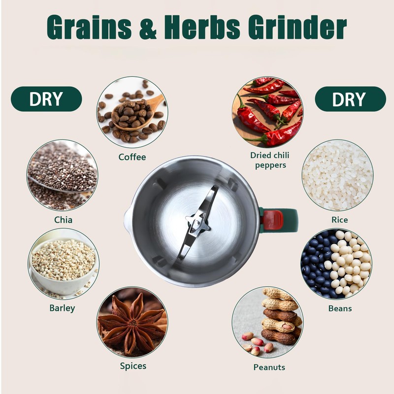 Grinder for Kitchen, Spice Grinder Electric Dry Comes With 3