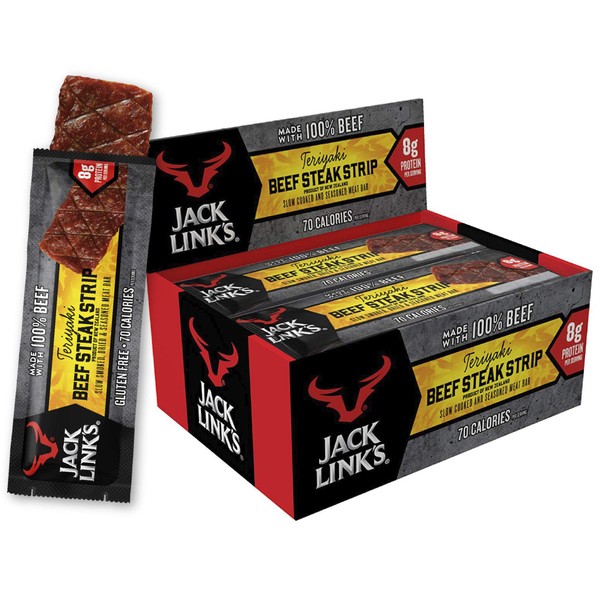 Jack Link’s Beef Strips, Teriyaki, 12 Count – Great Protein Bar, Meat Bar with 8g of Protein and 70 Calories, Made with 100% Premium Beef, Gluten Free, No added MSG or Nitrates/Nitrites