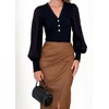 Womens Faux Leather Midi Skirt High Waisted Front Slit Ruched