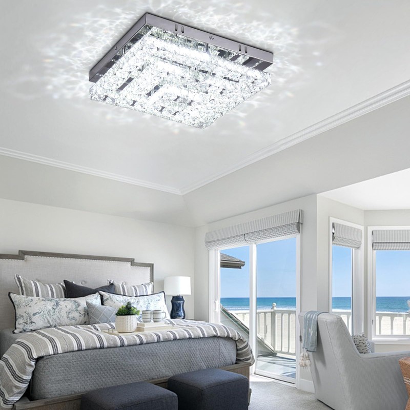Cainjiazh Crystal Chandeliers Crystal LED Ceiling Light 11.8" Square Flush