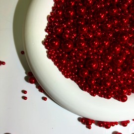 Chuxin 1000PCS Assorted Pearls Beads No Holes, 3-10mm Red Pearls Beads, Loose Pearls Without Holes, Highlight Round Pearls for DIY, Table Scatter, Wedding, Birthday Party, Home Decoration