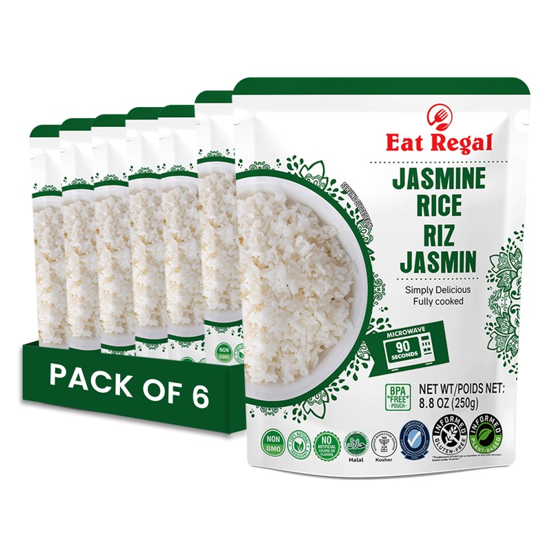 Eat Regal Jasmine Rice, Ready-to-eat Pouches, 8.8 oz, Pack of