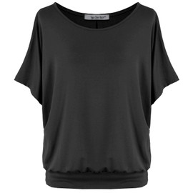 Batwing Tops for Women – Oversized Casual T-Shirt with Banded Waist (Black, L)