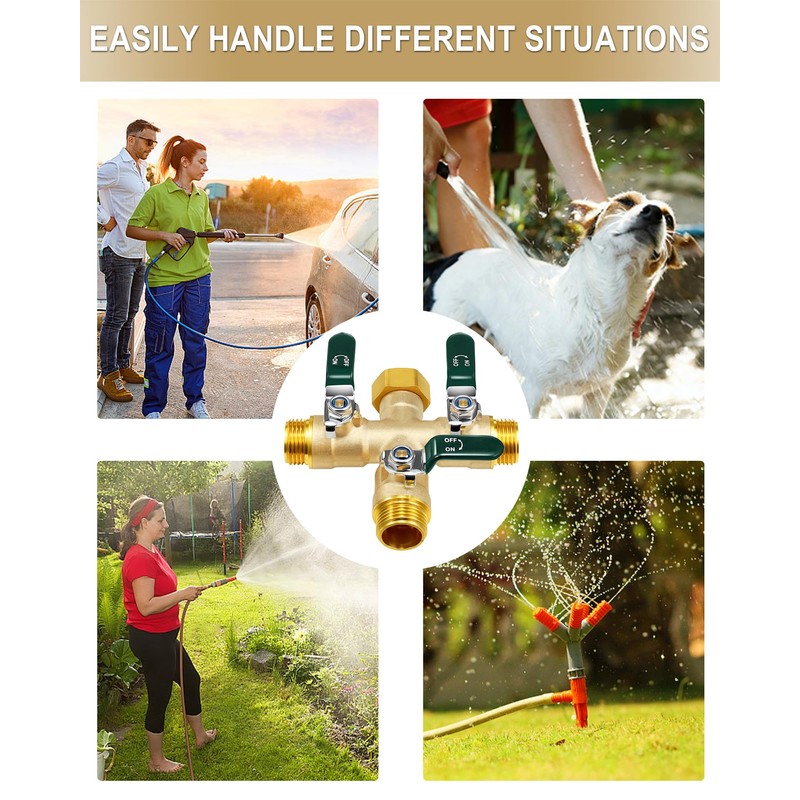 EBH Garden Hose Splitter 3 Way, Heavy Duty Solid Brass