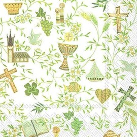 Napkin Serviette Your Christening Confirmation Communion Design White Gold 33 x 33 cm 20 per pack