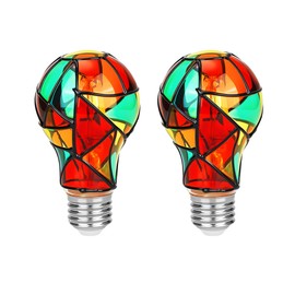 Jedluxrra A19/A60 Stained Glass LED Light Bulb 4 Watts E26 Base Colored Colorful Multicolor Lightbulb for Christmas Xmas Unique Home Party Decoration,Dimmable-2Pack