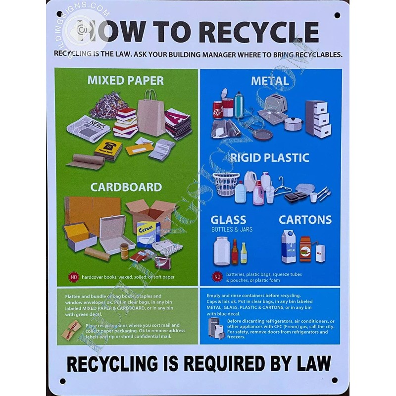 BUILDINGSIGNS.COM NYC Recycle Sign (White, Rust Free, Aluminum 8.5X11)-REF24-