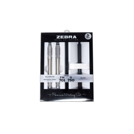 Zebra Pen Premium Writing Gift Set 3-Pack, Black Ink, Medium/Fine Point, Includes G-750 Gel Pen, F-701 Ballpoint Pen, and M-701 Mechanical Pencil, Metal Barrels, Refillable (10513)