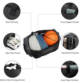 Gym Bag, Weekender Bag for Men Women Travel Duffel Bag with Wet Pocket Large Overnight Bag with Shoe Compartment Carry On Travel Bag Gym Duffle Bag Sports Bag-Black
