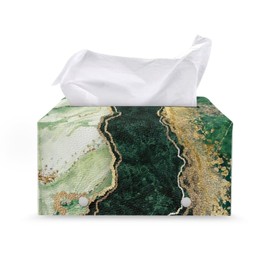 COEQINE Black Green Marble Print Tissue Box Cover Rectangular,Leather Tissue Box Holder Green Gold Marble Theme for Home Functional And Can Be Used As Decor