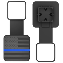 OGYE 2 Inch Trailer Hitch Cover with American Flag, Metal Trailer Hitch Cover Fit for 2 Inch Hitch Receivers Class 3 4 5,2'' Rubber Hitch Tube Cover Plug Cap (Black&Thin Blue line)