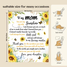 Mom Blanket from Daughter on Christmas, Mom Birthday Gifts, Birthday Gifts for Mom Who Has Everything, to My Mom Soft Flannel Throw Blanket 50 X 60 Inch
