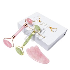 Facial skin meridian jade roller massager home care set / 얼굴 피부 경락 옥 롤러 마사지기 홈케어 세트