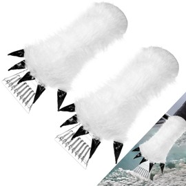 Lanties 2 Pcs Ice Scraper with Glove Car Windshield Scraper Thickened Warm and Waterproof Snow Scraper for Car Cleaning Scraper for Mitt Quickly Scrape and Remove Snow