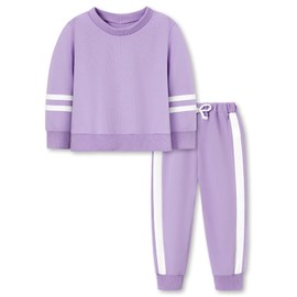 SOLOYEE Toddler Girl Clothes 5T 6T Girls Fall Winter Outfits, Solid Crewneck Stripes Long Sleeved Pullover Sweatshirt Tops + Sweatpants 2 Pcs Casual Toddler Sweatsuits Sets