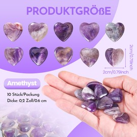YUFFQOPC Amethyst Stone Heart Gemstones Set, Natural Lucky Stones Crystals Healing Stones Love Healing Polished Crystal Gemstones for Valentine's Day, Birthdays, Pack of 10