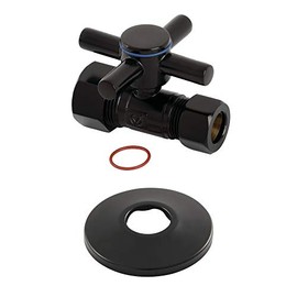 Kingston Brass CC44450DXK Concord 5/8-Inch x 1/2-Inch OD Comp Quarter-Turn Straight Stop Valve with Flange, Matte Black
