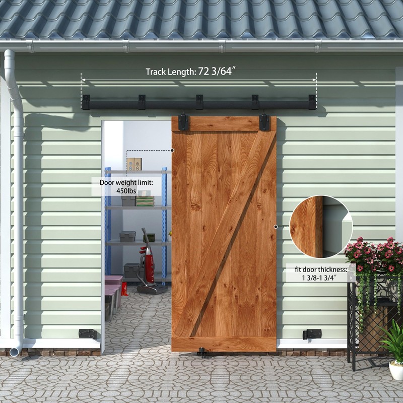 WEWORTH 6FT Black Box Rail Exterior Sliding Barn Door Hardware
