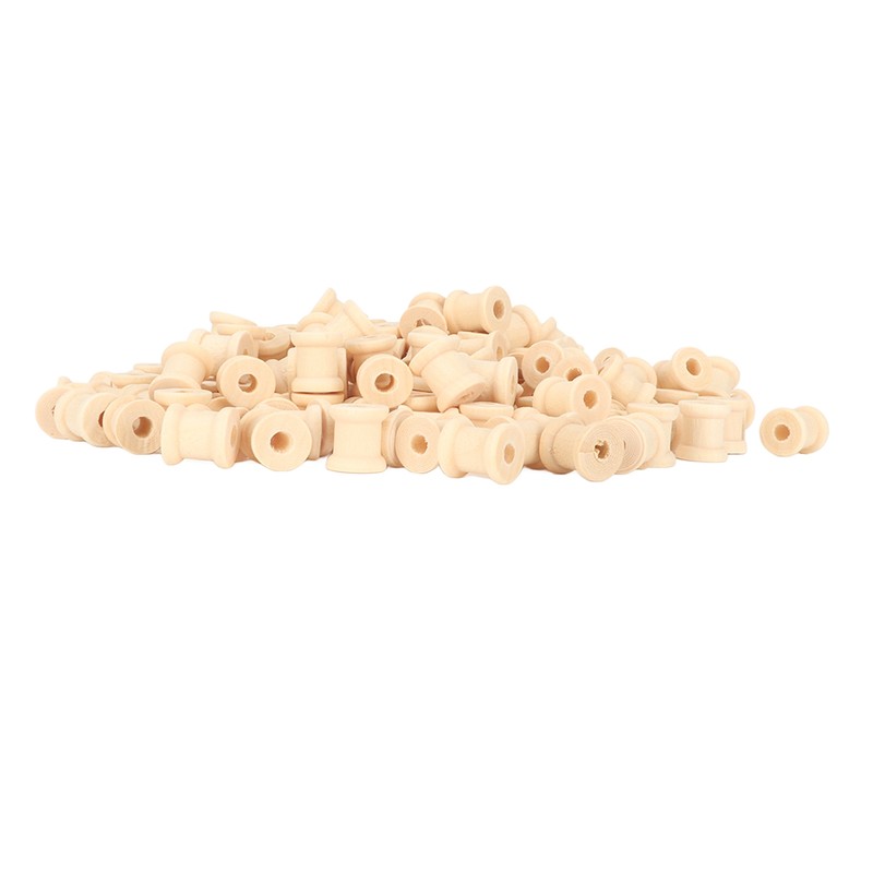200Pcs Wooden Spools 0.55in 0.51in Unfinished Polished Wood Smoothing Wooden