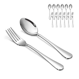SANTUO Forks and Spoons Set, 6PCS 7.3" Salad Forks and 6PCS 7.3" Soup Spoons, Stainless Steel Silverware set of 12, Mirror Polished & Dishwasher Safe