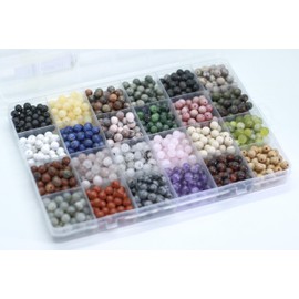 1200pcs 6mm 24 color Round Natural Stone Beads Loose Bead Gemstone Hole size 1mm for Jewelry Making DIY Bead Bracelet Earring Necklace Art Beading
