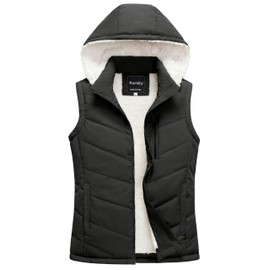 Pursky Puffer Vest Women Puff Vests Running For Women's Outerwear Thicken Winter Sleeveless Warm Jacket With Removable Hood Black XL
