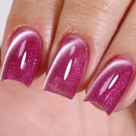 Cat Eye Gel Nail Polish, 0.5 Fl Oz Pink Iridescent Magnetic Gel Nail Polish With Magnet UV LED Holographic Glitter Diamond Shimmer Sparkle DIY Manicure