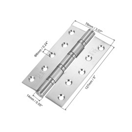 sourcing map Door Hinges, 2Pcs 5" x 3" - 304 Stainless Steel Swing-Leaf Hinge with Screw, Non-Removable Bearing Hinge for Wooden Door Interior Door (Silver)