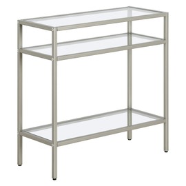 Henn&Hart 24" Wide Rectangular Side Table in Satin Nickel, Table for Living Room, Bedroom