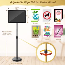 8 Pack 11 x 17 Inch Adjustable Pedestal Stand Holder Outdoor Indoor Sign Stand Floor Display Stand Holder Aluminum Sign Stand Poster Frame Sign Holder for Vertical and Horizontal View (Black)