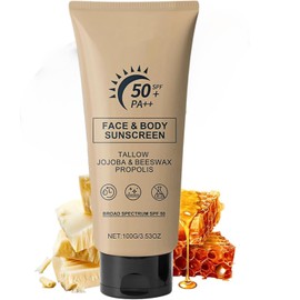 Beef Tallow Sunscreen SPF 50+, Organic Sunscreen SPF 50+ Face Moisturiser, Grass Fed Beef Tallow Natural Sunscreens,No White Cast, Non Greasy Formula for Face & Body Dry Sensitive Skin