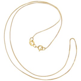 Jewelili 10K Solid White, Yellow Gold or Sterling Silver Box Link Chain Necklace | 14" to 22" Lengths | 0.55mm or 0.65mm or 1.00mm Thick | With Gift Box, 14" 0.55mm Thick, Gold, No Gemstone