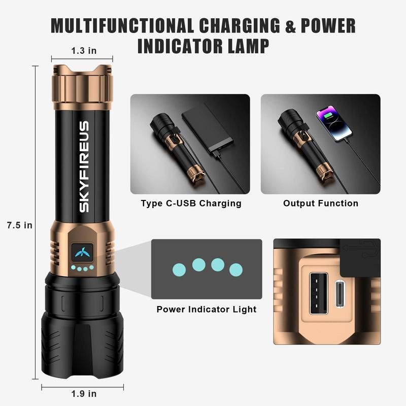 SKYFIRE LED Flashlight – Model 1097, Super Bright Rechargeable Torch