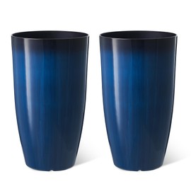 Glitzhome 23.5" H Oversized Tall Round Tapered Planter, Set of 2 Large Gradient Cobalt Blue Faux Ceramic Tall Planters Pots, Plastic Flower Pots with Drainage Holes for Front Porch Patio Garden Deck