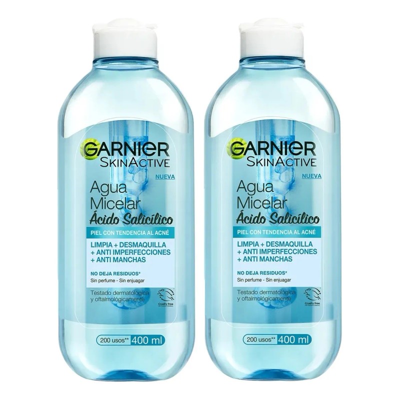 2 Agua Micelar Garnier Skin Active Ácido Salicílico 400ml
