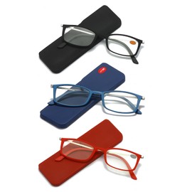 KoKoBin 3 Pairs Ultra-thin anti-blue reading glasses, anti-glare glasses,Black+Blue+Red 1.00