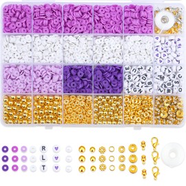 DUQGUHO Clay Beads Kit Friendship Bracelet 3395Pcs Purple 6mm Beads,Charms for Jewelry Making for Adults Women Crafts Gifts