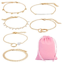 CVDYWDJIE 6 Women's Bracelets and 1 Jewellery Bag, Geometric Bracelets, Bohemian Style Bracelets, Creative Stacking Bracelets, Unit size, Metal, No Gemstone