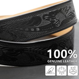 Evbopa Western Leather Belts for Men Cowboy Belt Mens Engraved Bull Buckle Belts