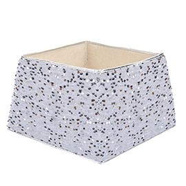 Christmas Box Style Sequin Tree Skirt Foldable - White and Silver 5211