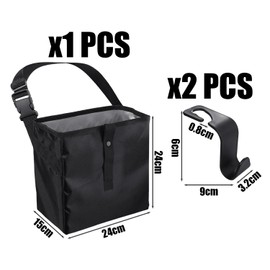 VBRHFRIF 1 Piece Car Garbage Bag And 2 Pieces Car Hooks, Multifunctional Car Garbage Bag, Portable Car Trash Can, Foldable Trash Can, Car Essentials, Car Storage Bag