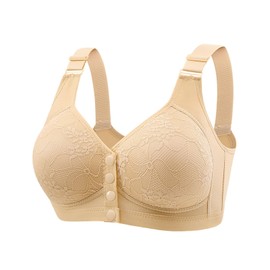 Daisy Bras for Older Women Full Coverage Breathable Everyday Bras Front Closure Push Up No Underwire Daily Bralette(B- Beige,Large)