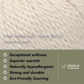 100% Baby Alpaca Yarn Wool Set of 6 Skeins Bulky Weight - Made in Peru - Heavenly Soft and Perfect for Knitting and Crocheting (Alabaster White, Bulky - 6 Skeins)