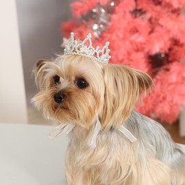 Lovelyshop Pet Series Silver Plated Royal Rhinestone Pearl Full Round Dog/Cat Crown for Rolyal Family Costume Hair Accessories-XSmall Size