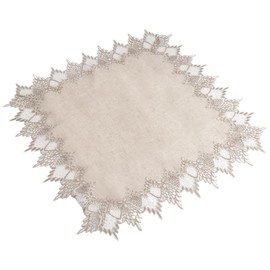 URROMA Linen Round Beige Table Cover with Lace Trim,Table Decor Tablecloth for Dining Room Kitchen, 60cm*60cm (Square)