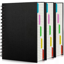 EUSOAR College Ruled Spiral Notebook, 3 Pack A5 5.5"x 8.3", 100gsm Paper, 120 Sheets/ 240 Pages, Black Hardcover 5 Subject Spiral Lined Notebooks, for Note Taking School Business Work Writing Diary