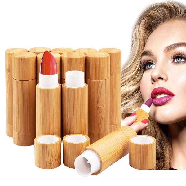 AUHOKY 12Pcs Bamboo Empty Lipstick Tubes, 5.5g Refillable DIY Lip Balm Tube Containers with Clear PP Plastic Inner, Cosmetic Lipstick Lip Gloss Deodorant Case Holder For Women Girls Makeup