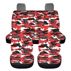 ZIATUBLES Car Seat Covers Full Set Front and Rear Seat Cover Camo Black Red Print 4 Pack Breathable High Back Stretchy Bucket Seat Covers Universal Fit Car Sedan SUVs