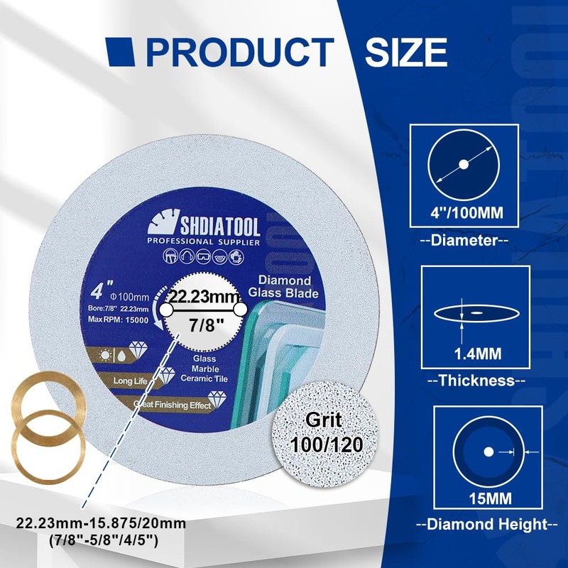 SHDIATOOL Diamond Glass Cutting Disc 100 mm Saw Blade Ultra